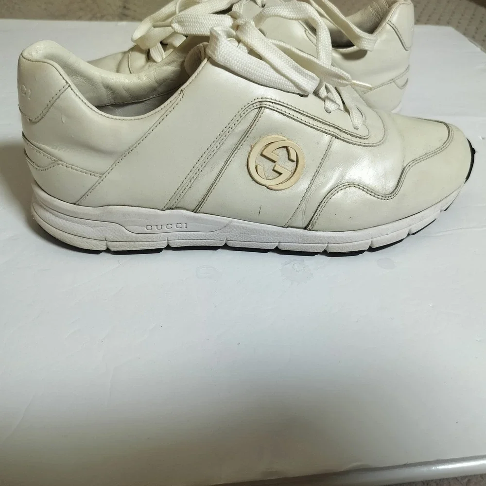 Gucci Interlocking G Leather Sneakers Off-White Low Top Trainers Mens 10.5 - Picture 7 of 16